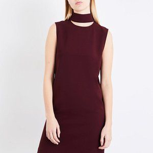 NWT THEORY Women Crepe Red Slit Collar Dress Size 8 $260